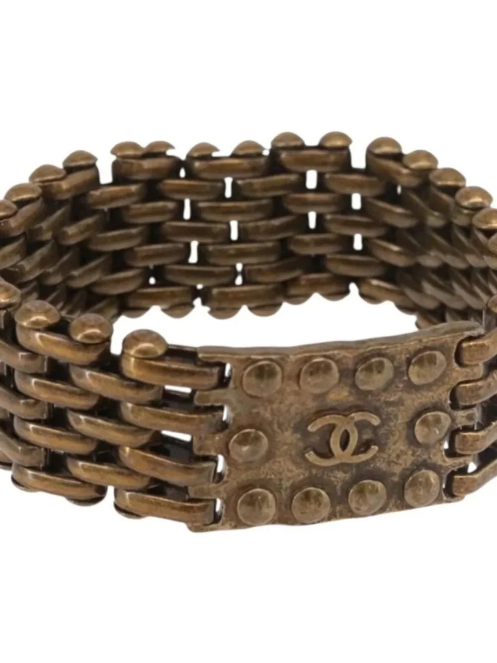 CHANEL Bracelet Metal Gold Tone CC Auth BA13634M